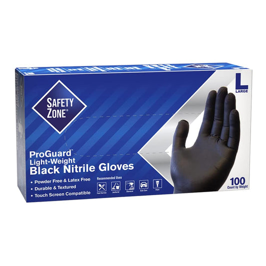 Safety Zone GNPR-BK ProGuard Black Nitrile Gloves - Case of 1000 Gloves