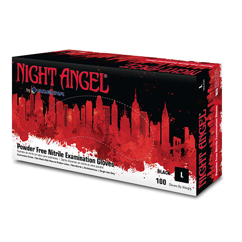 Adenna Night Angel Black Powder-Free Disposable Exam Gloves - 4 mil Thick - Case of 10 Boxes